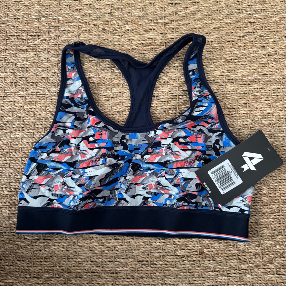 Women's Navy Multicolor Sports Bra with Abstract Print